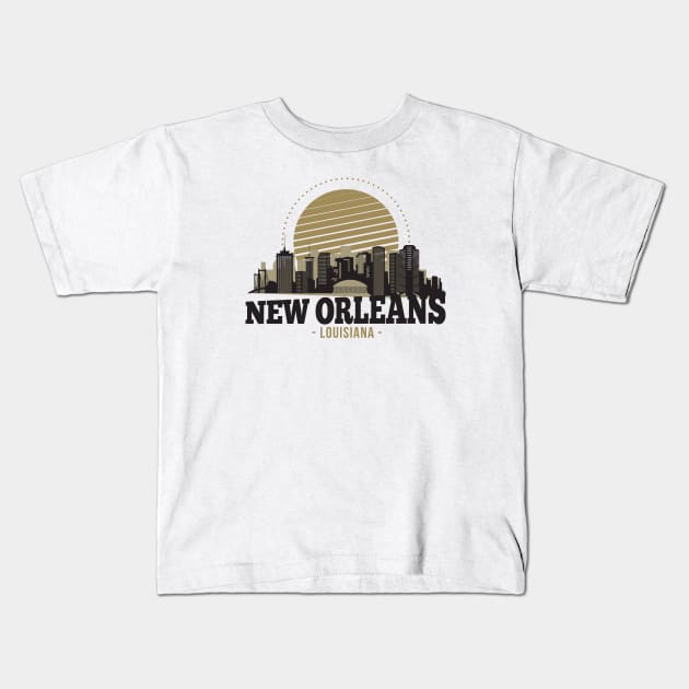 Retro New Orleans, Louisiana Skyline Kids T-Shirt by SLAG_Creative